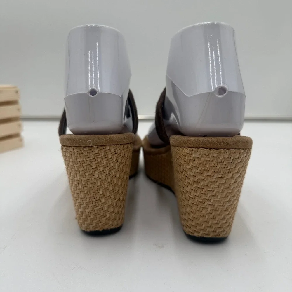 UGG Zamora Suede Woven Platform Thong Wedge Espadrille Sandals Size 7 Brown - Picture 4 of 7